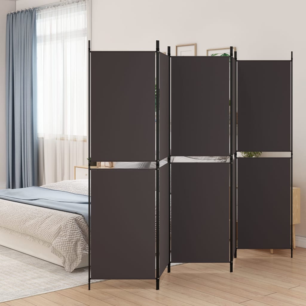 Berkfield 5-Panel Room Divider Brown 250x180 cm Fabric