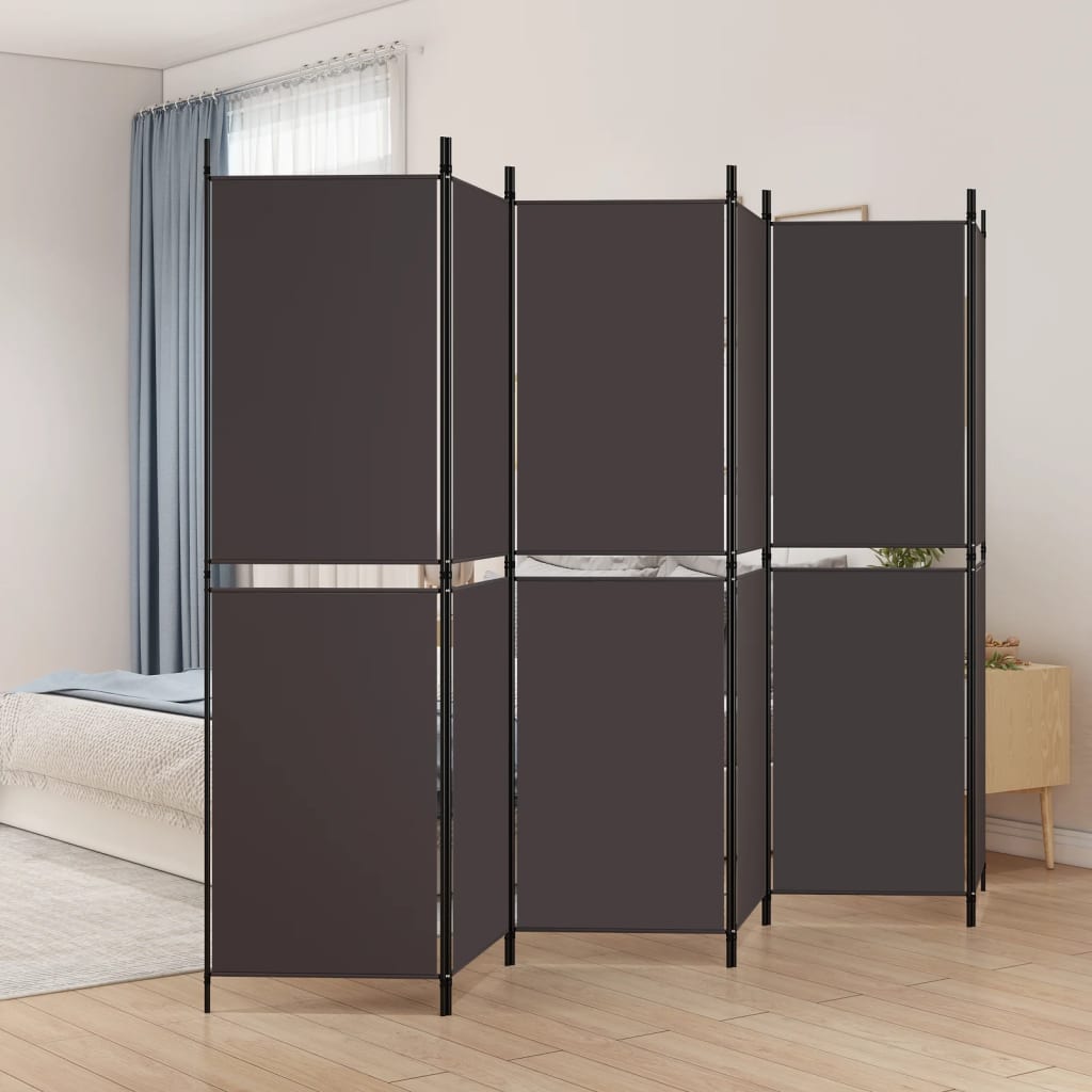 Berkfield 6-Panel Room Divider Brown 300x180 cm Fabric