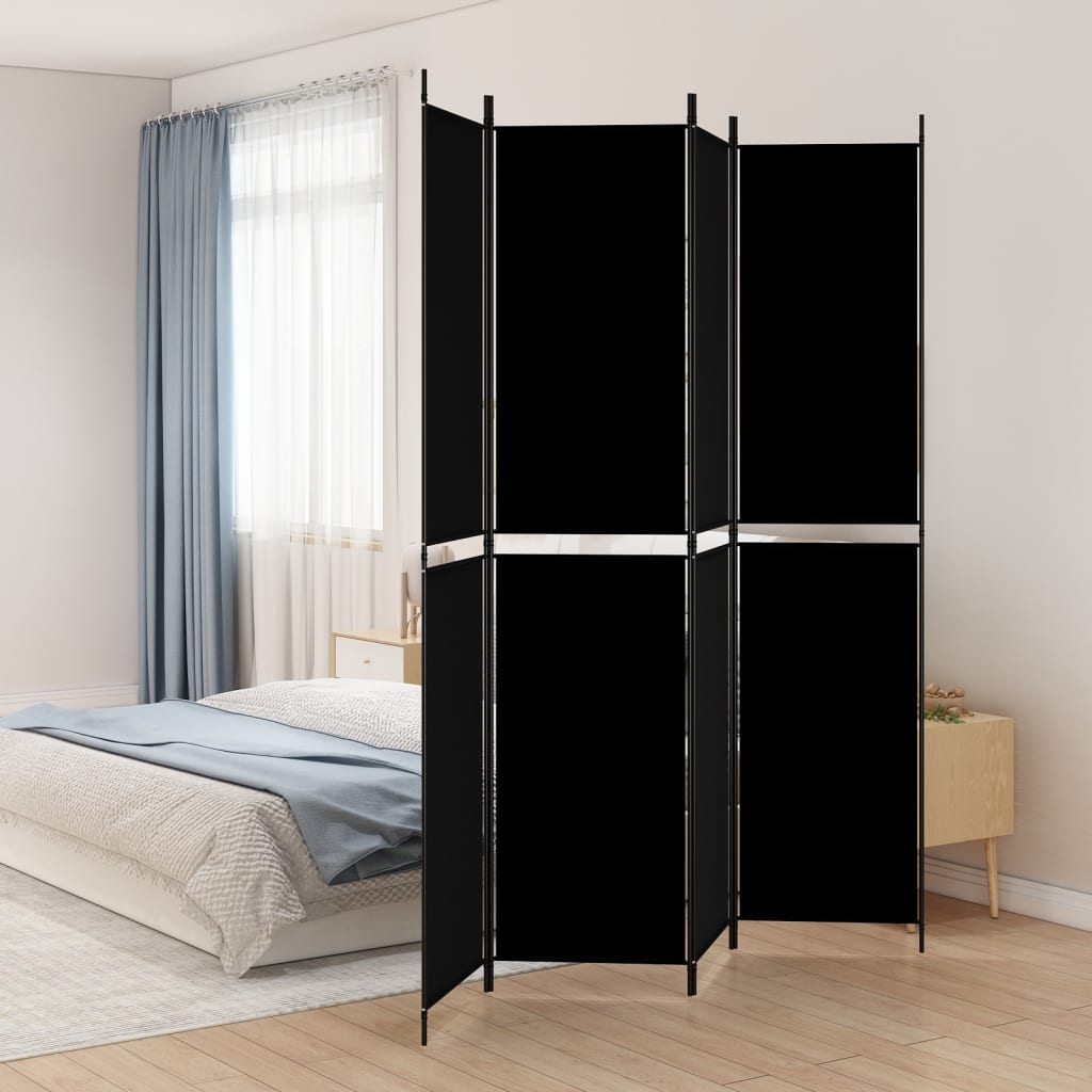 Berkfield 4-Panel Room Divider Black 200x220 cm Fabric
