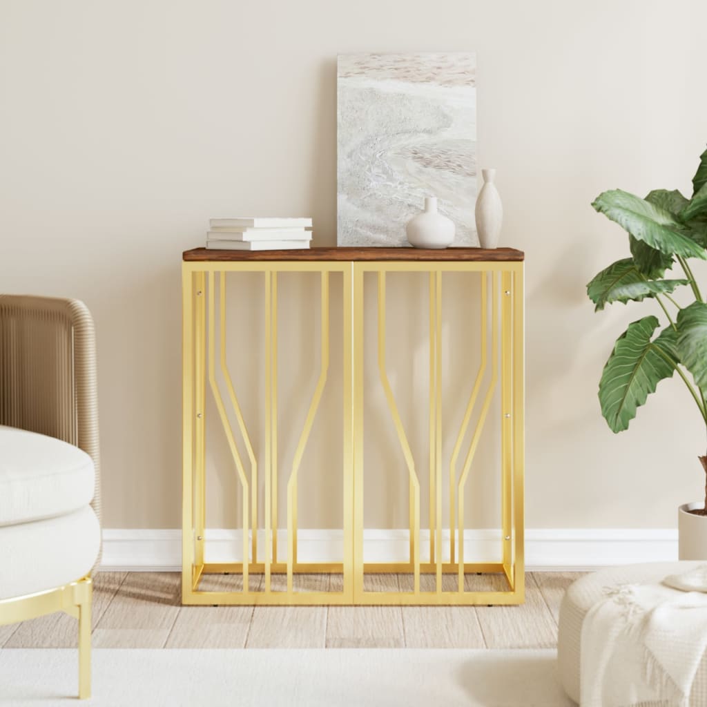 Berkfield Console Table Gold Stainless Steel and Solid Wood Reclaimed