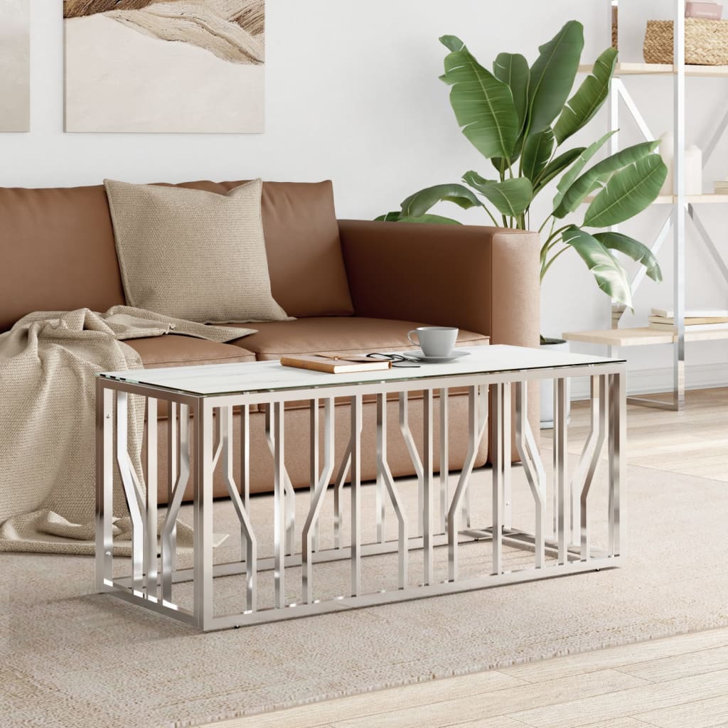 Berkfield Coffee Table Silver 110x45x45 cm Stainless Steel and Glass