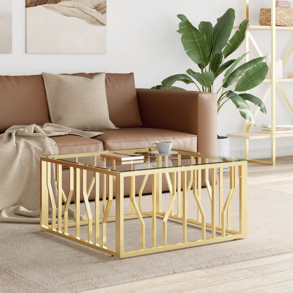 Berkfield Coffee Table Gold 80x80x40 cm Stainless Steel and Glass