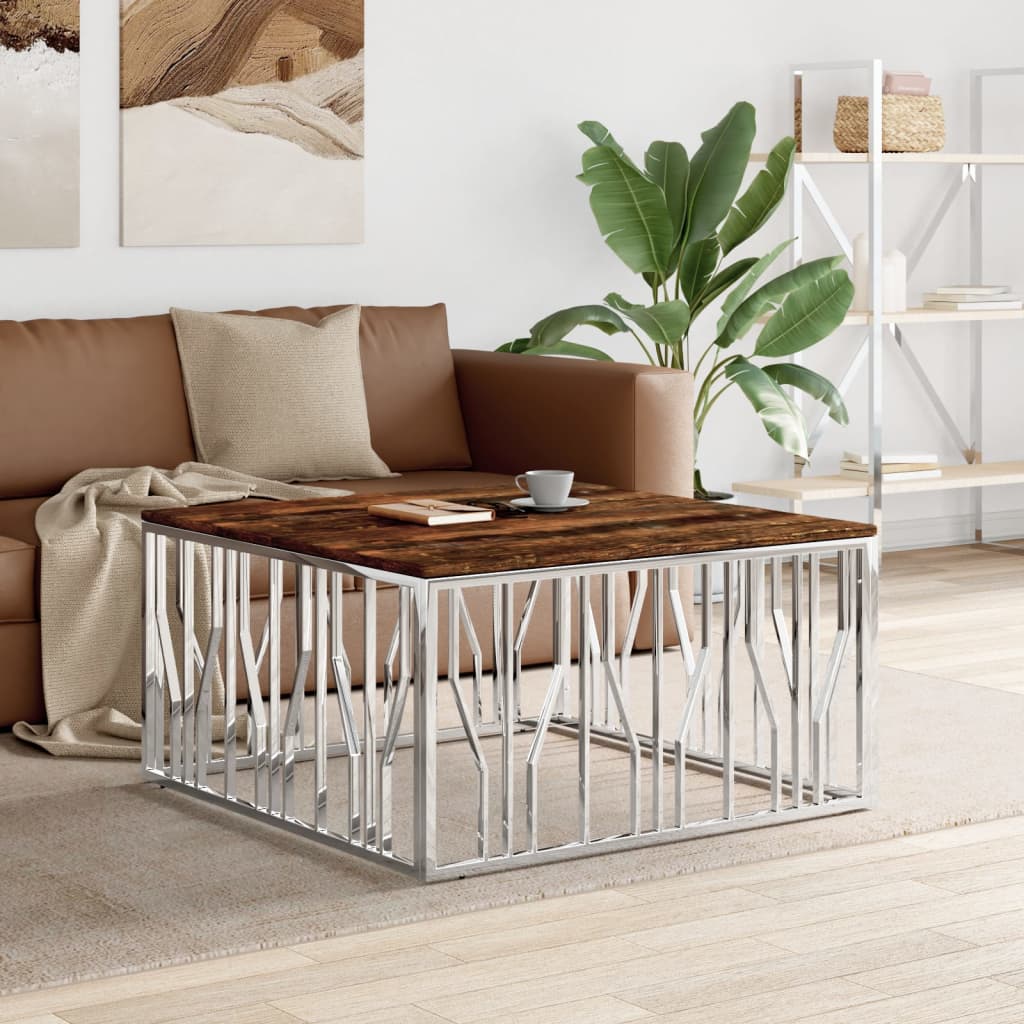 Berkfield Coffee Table Silver Stainless Steel and Solid Wood Reclaimed
