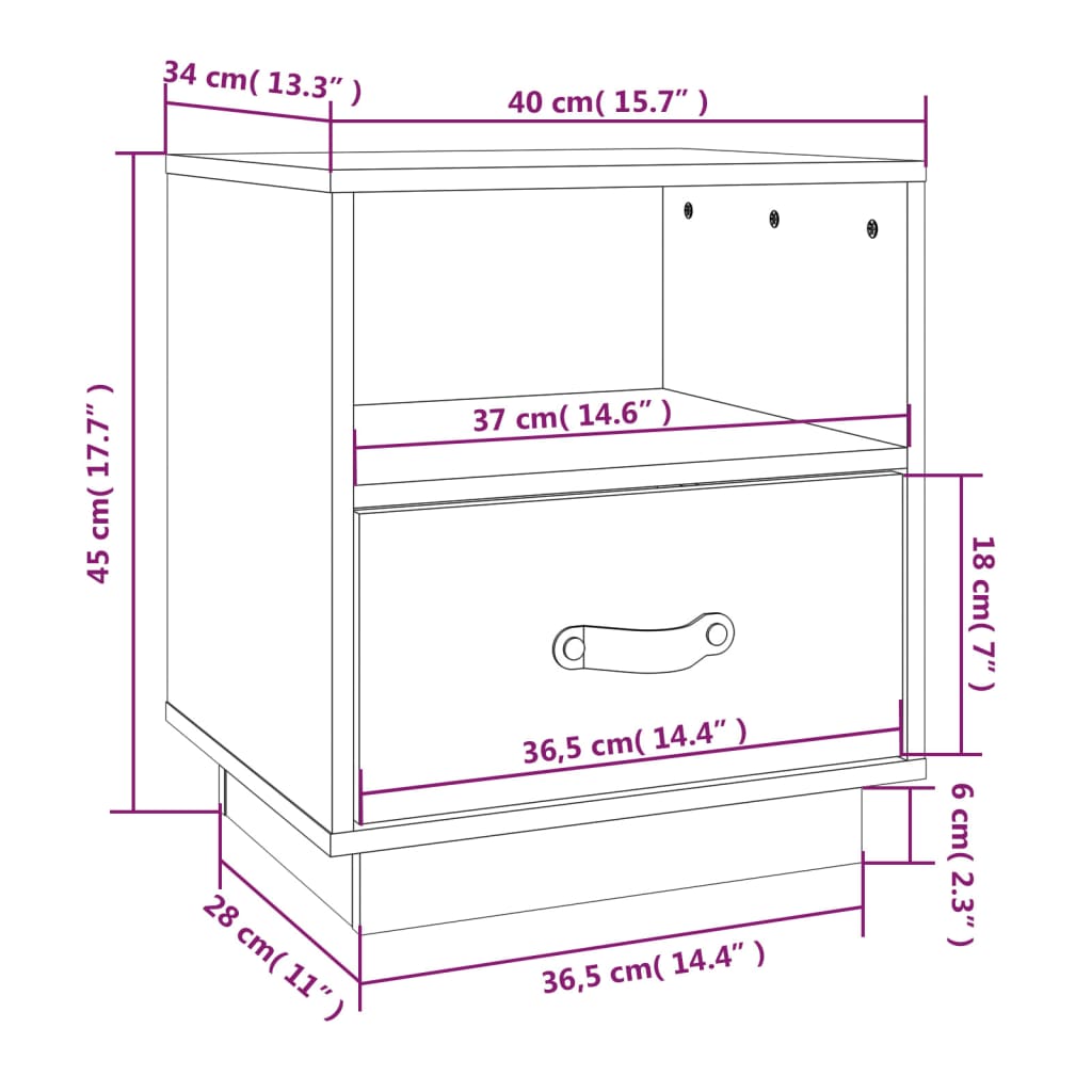 Berkfield Bedside Cabinet 40x34x45 cm Solid Wood Pine