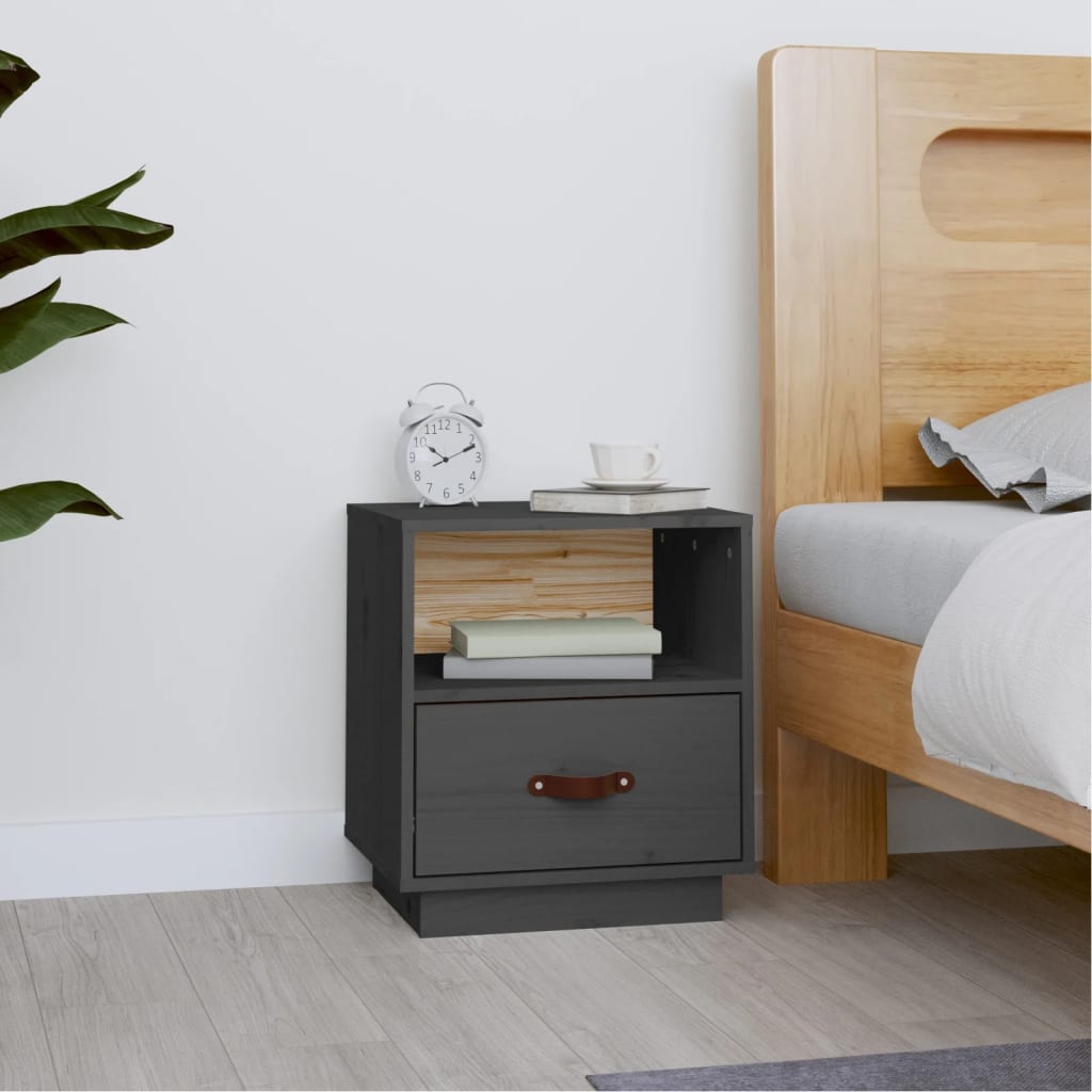Berkfield Bedside Cabinet Grey 40x34x45 cm Solid Wood Pine