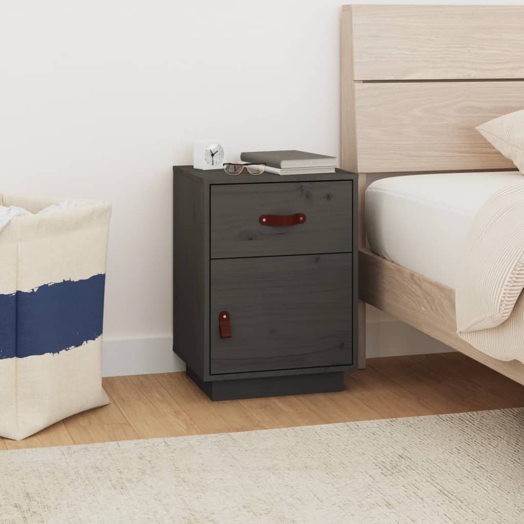 Berkfield Bedside Cabinet Grey 40x34x55 cm Solid Wood Pine