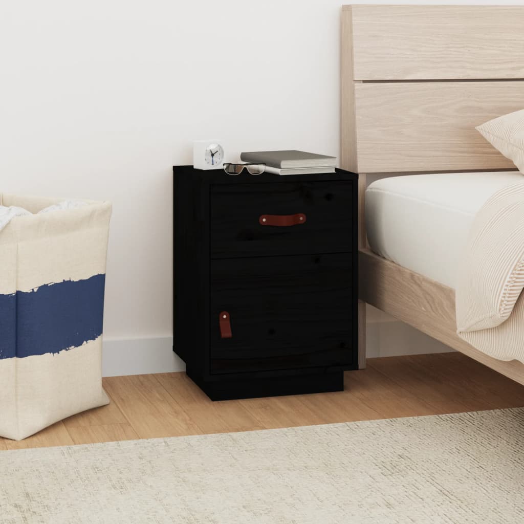 Berkfield Bedside Cabinet Black 40x34x55 cm Solid Wood Pine