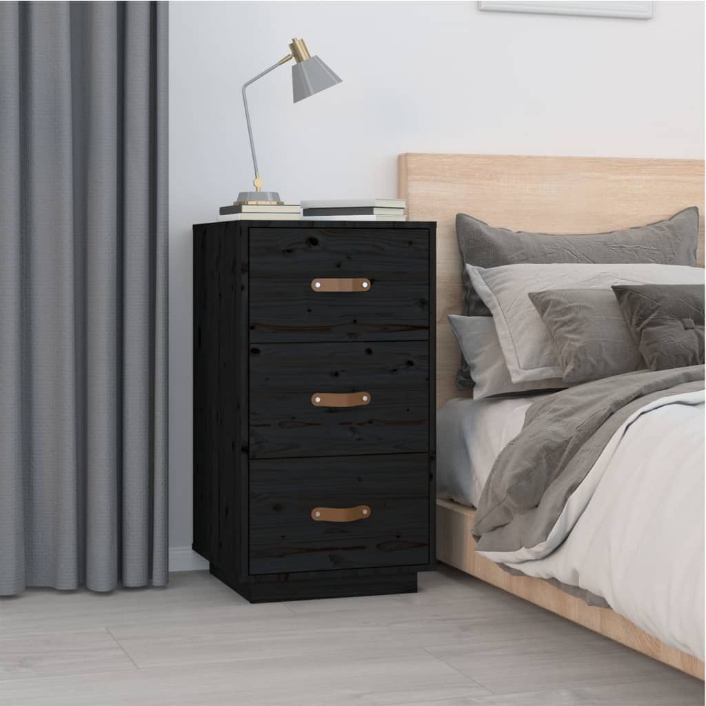 Berkfield Bedside Cabinet Black 40x40x75 cm Solid Wood Pine