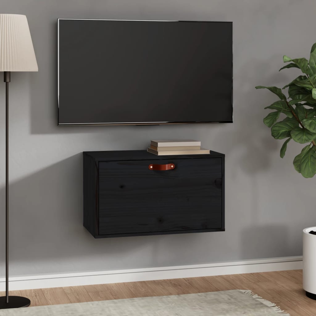 Berkfield Wall Cabinet Black 60x30x35 cm Solid Wood Pine