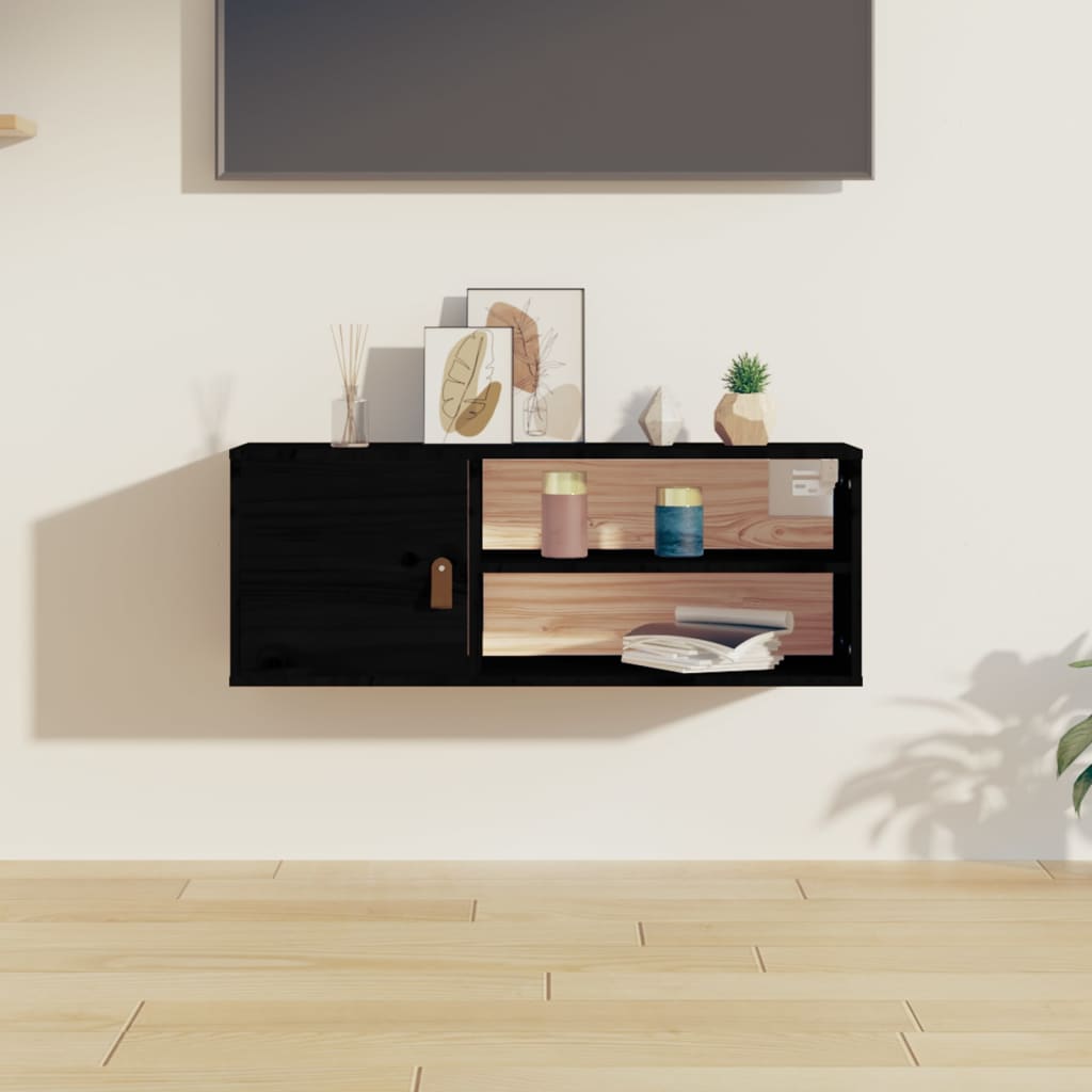 Berkfield Wall Cabinet Black 80x30x30 cm Solid Wood Pine