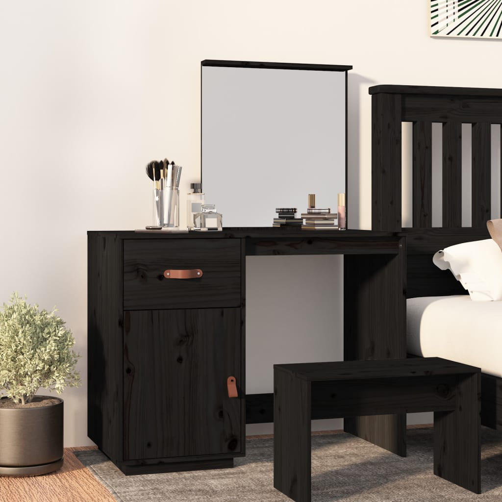 Berkfield Dressing Table Black 95x50x134 cm Solid Wood Pine