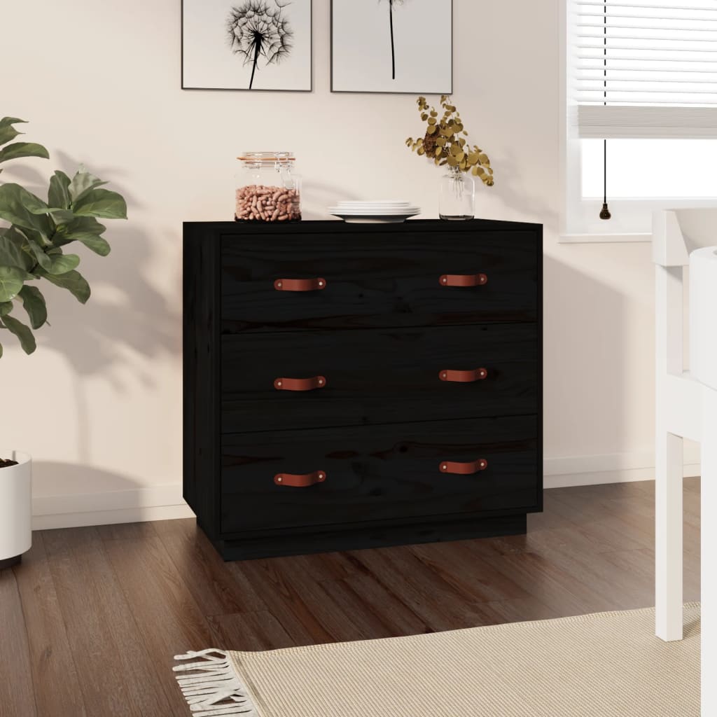 Berkfield Sideboard Black 80x40x75 cm Solid Wood Pine