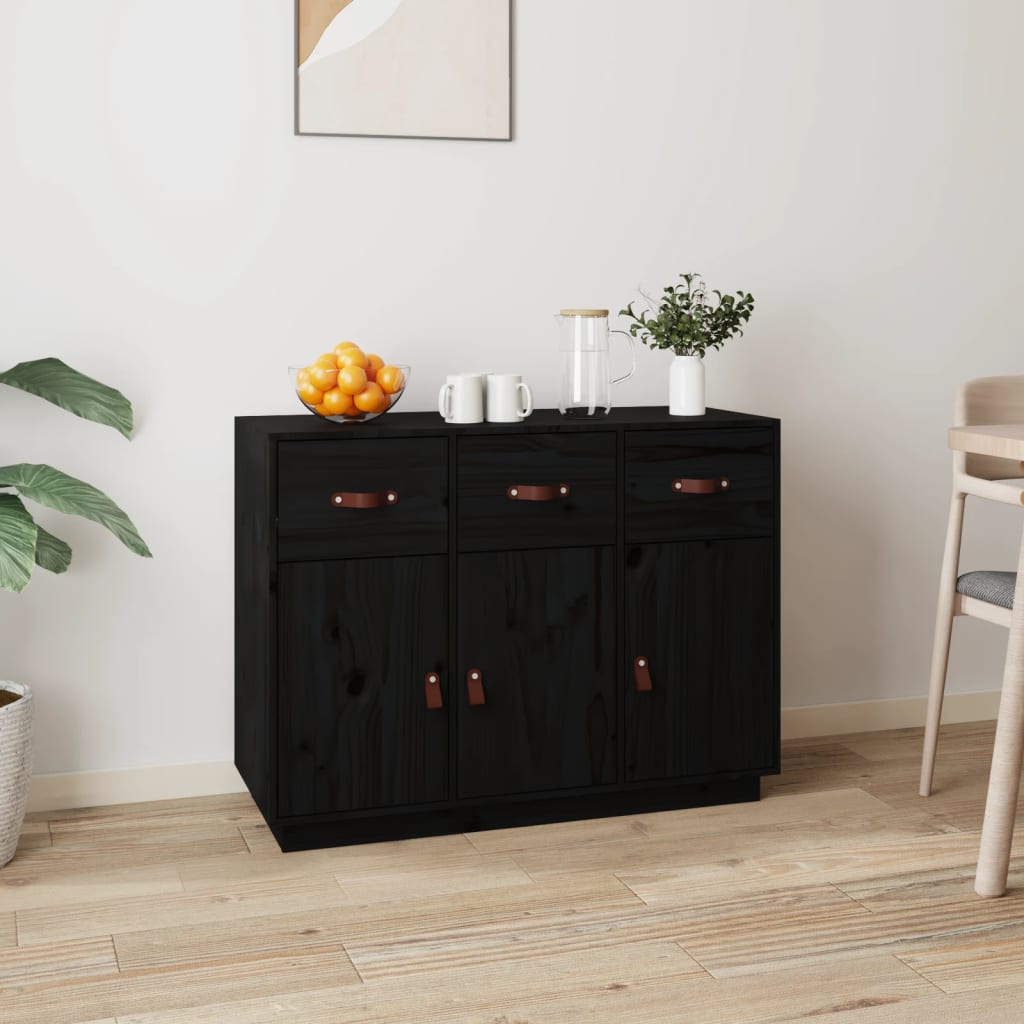 Berkfield Sideboard Black 100x40x75 cm Solid Wood Pine