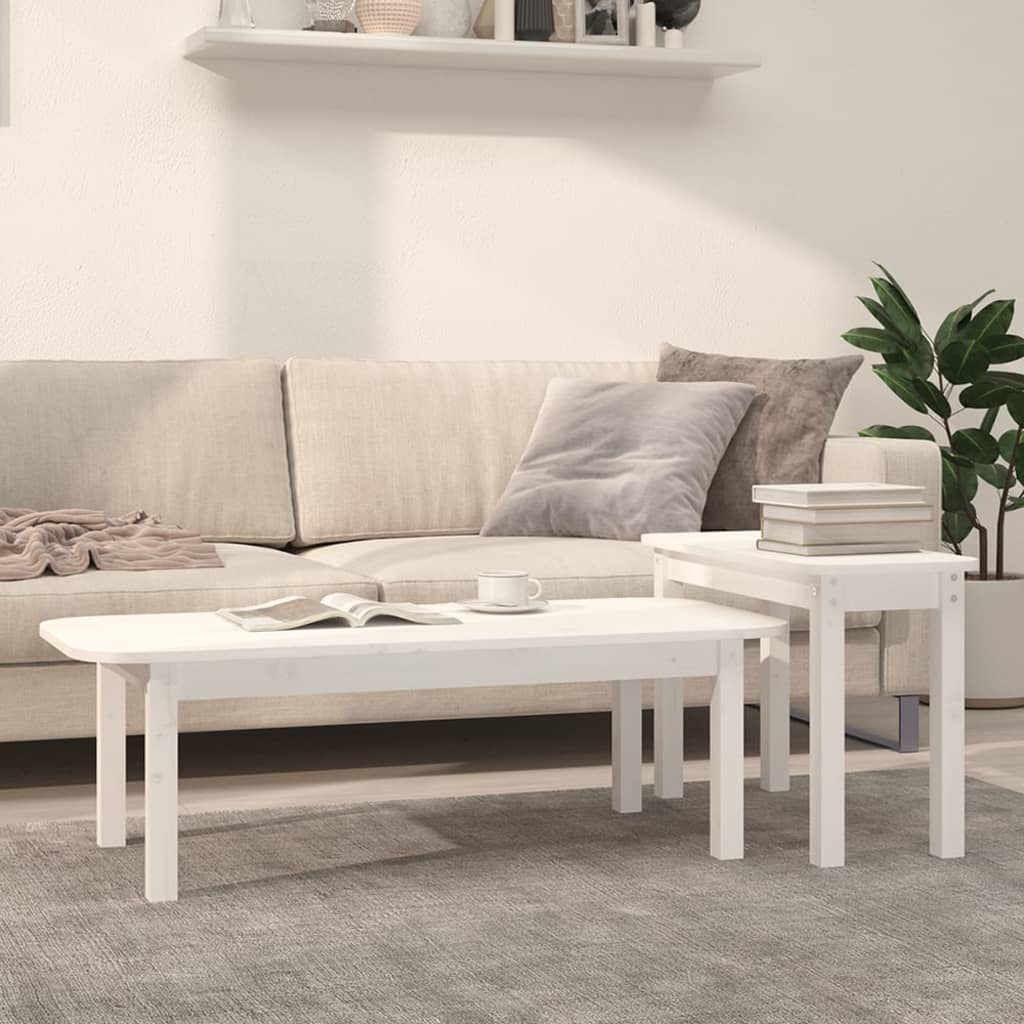 Berkfield 2 Piece Coffee Table Set White Solid Wood Pine