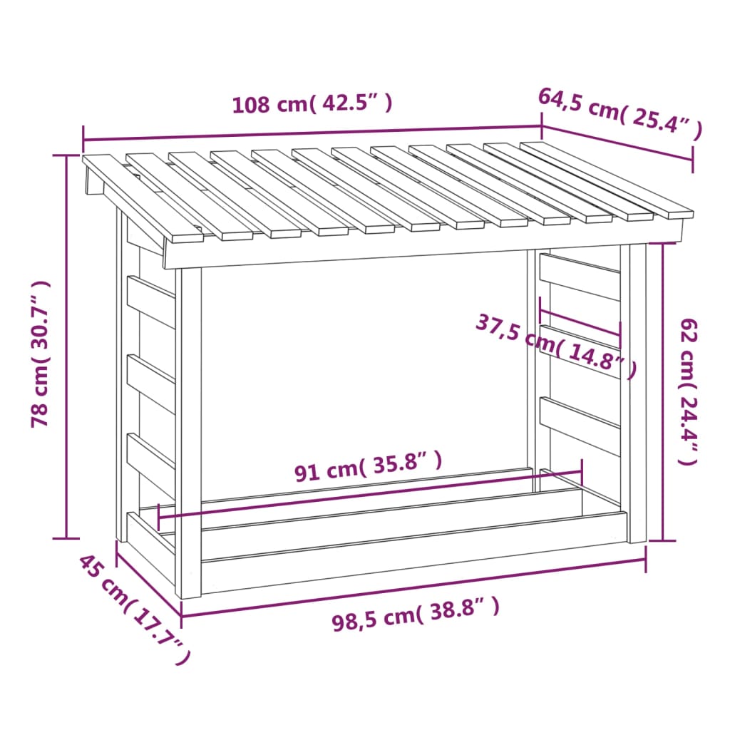 Berkfield Firewood Rack 108x64.5x78 cm Solid Wood Pine