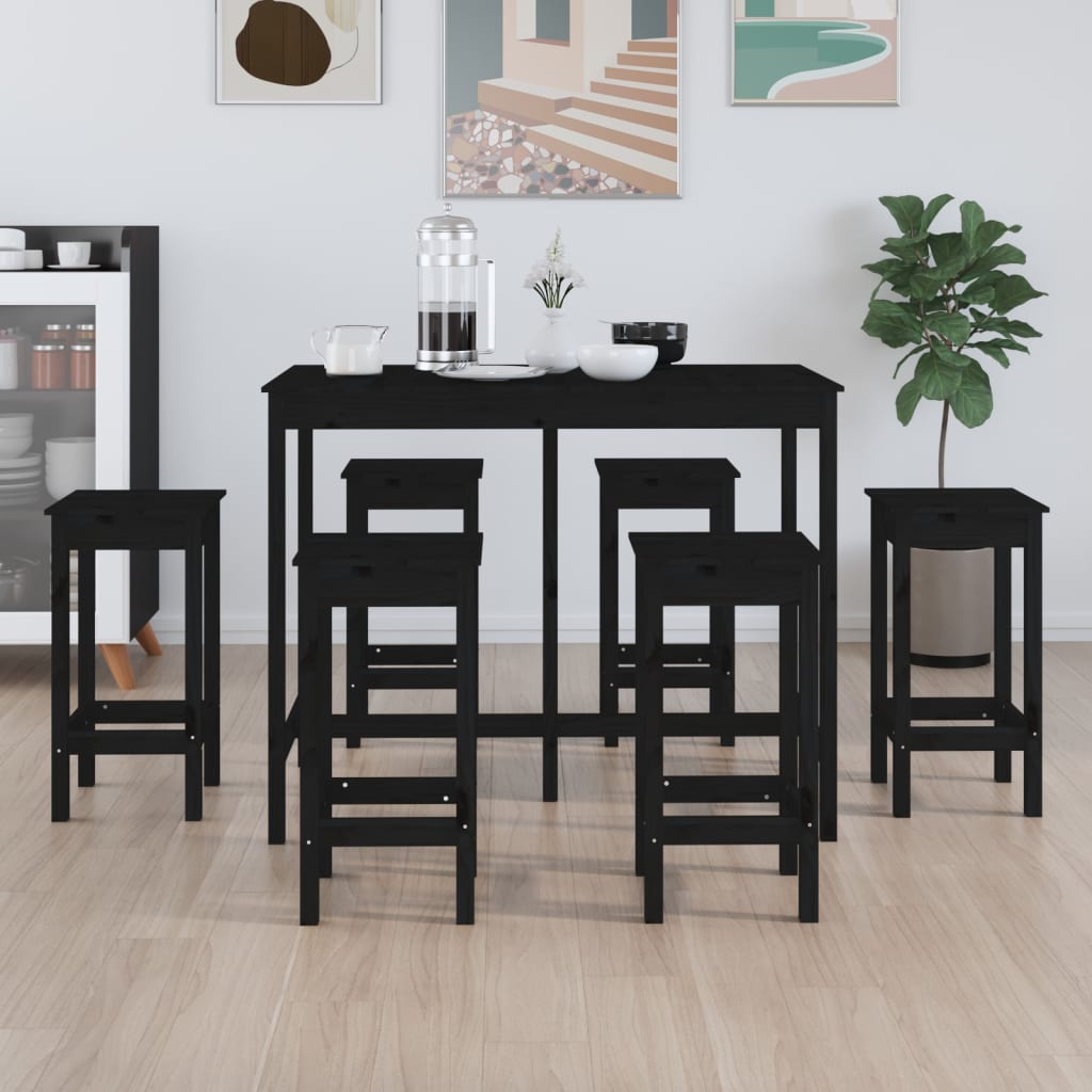 Berkfield 7 Piece Bar Set Black Solid Wood Pine