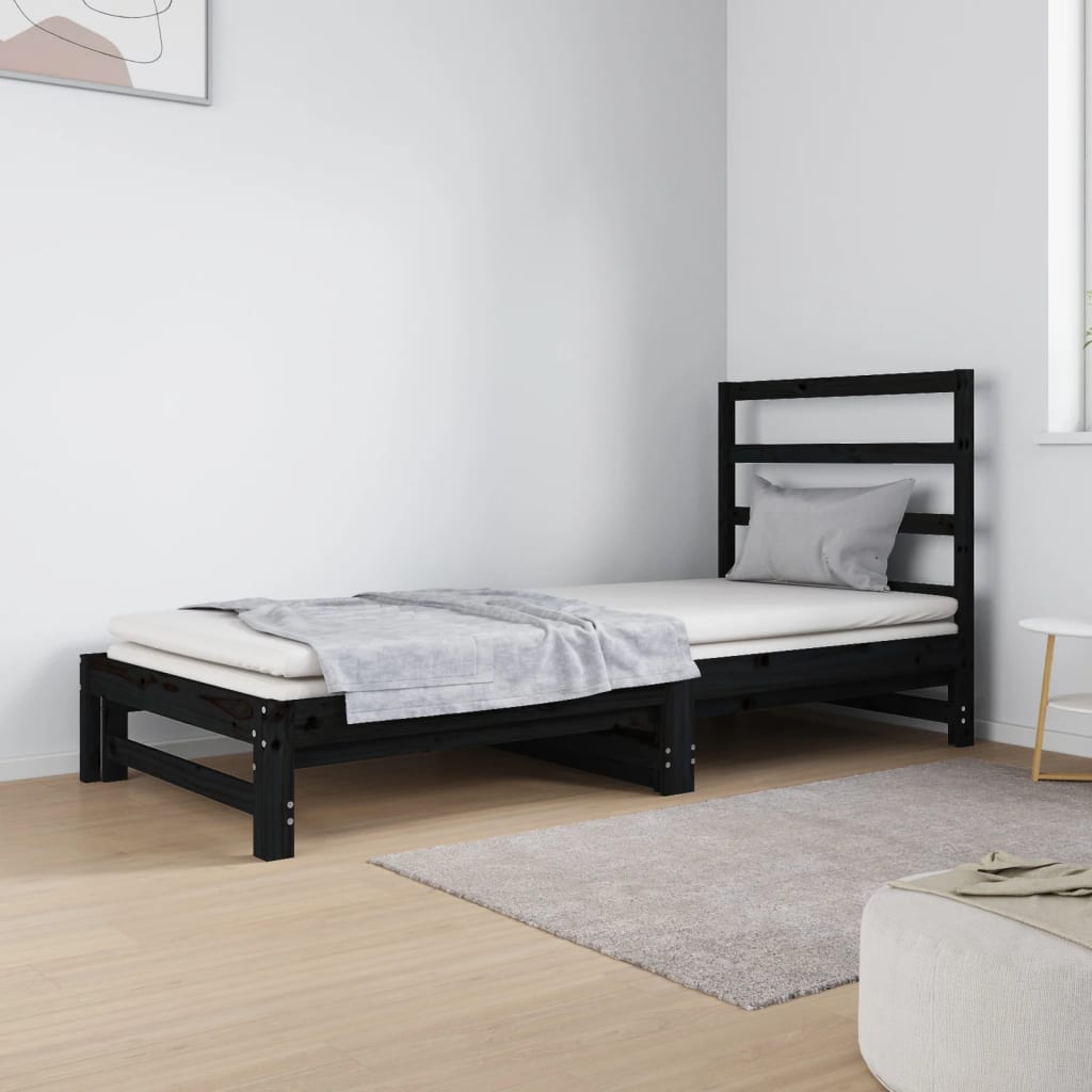 Berkfield Pull-out Day Bed Black 2x(90x190) cm Solid Wood Pine