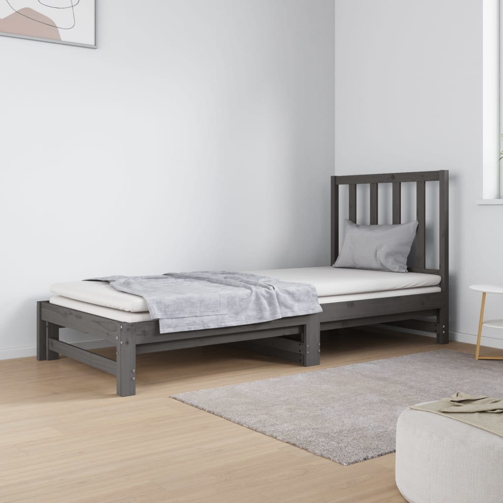 Berkfield Pull-out Day Bed Grey 2x(90x190) cm Solid Wood Pine