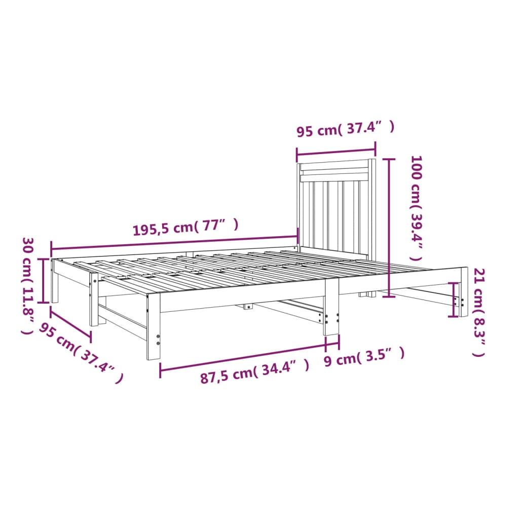 Berkfield Pull-out Day Bed White 2x(90x190) cm Solid Wood Pine