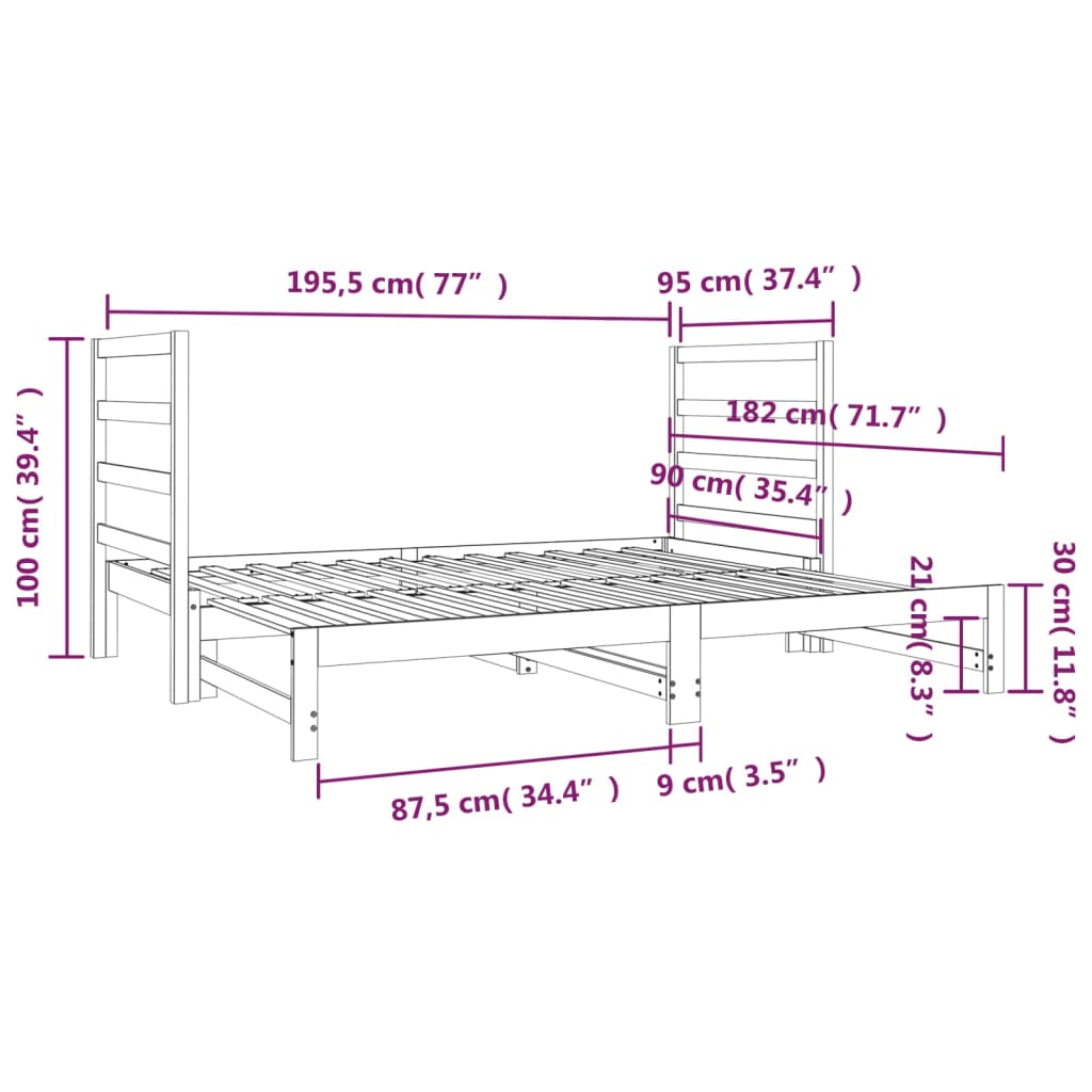 Berkfield Pull-out Day Bed Grey 2x(90x190) cm Solid Wood Pine