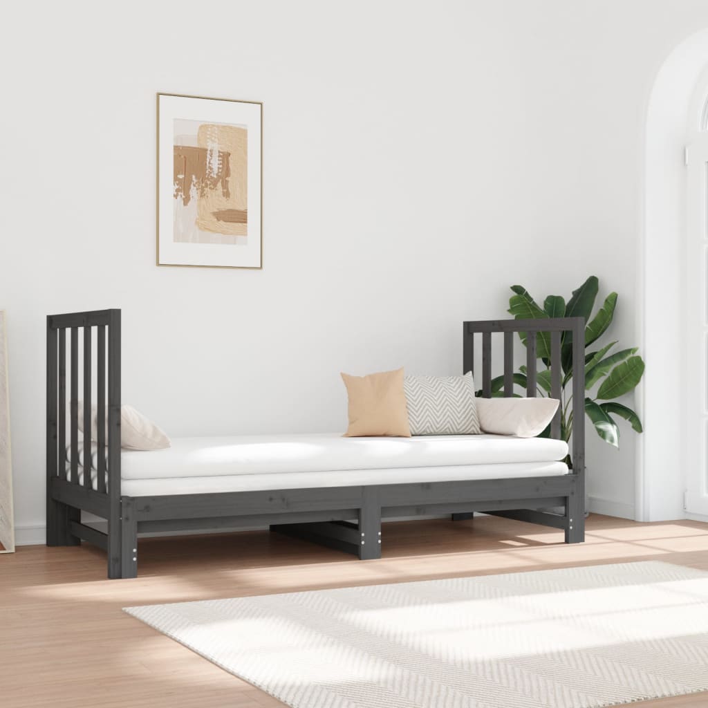 Berkfield Pull-out Day Bed Grey 2x(90x190) cm Solid Wood Pine