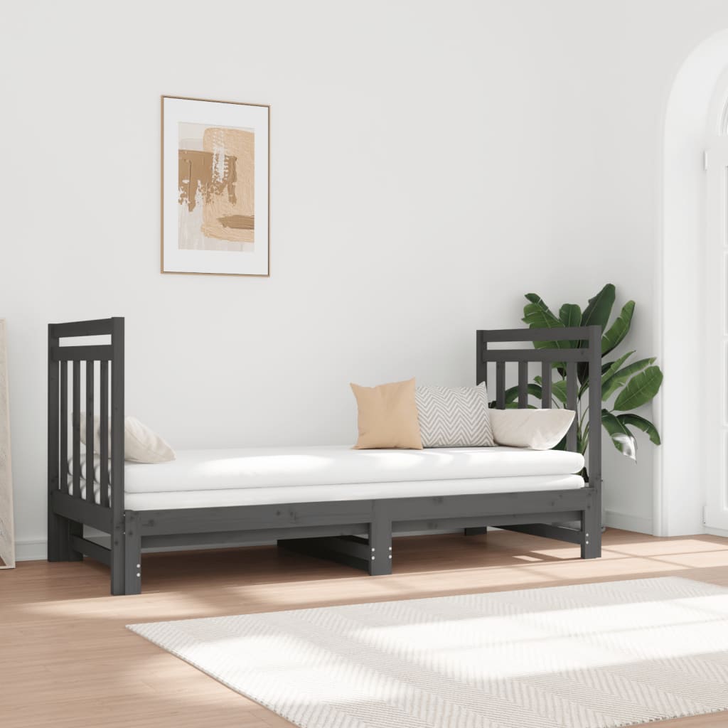 Berkfield Pull-out Day Bed Grey 2x(90x190) cm Solid Wood Pine