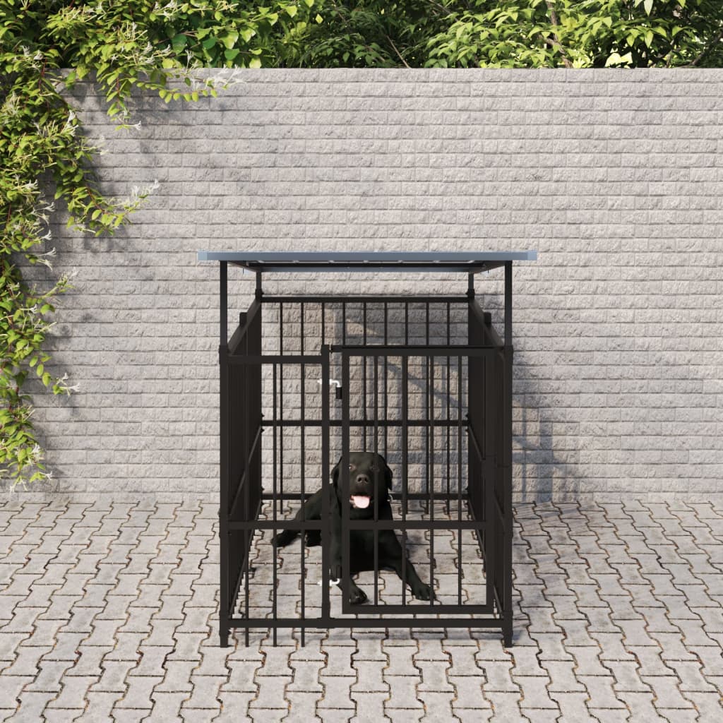 Berkfield Outdoor Dog Kennel with Roof Steel 1.88 m�__