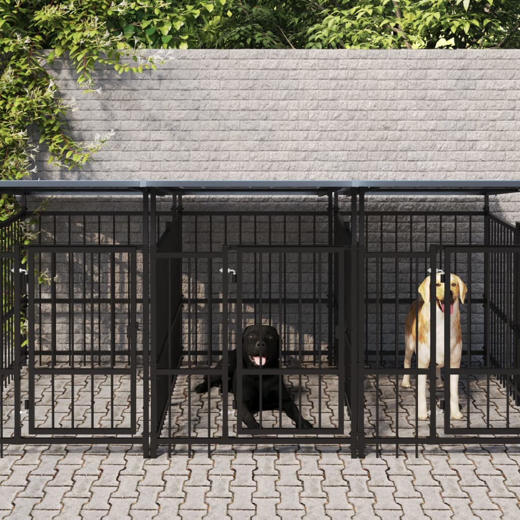 Berkfield Outdoor Dog Kennel with Roof Steel 9.38 m�__