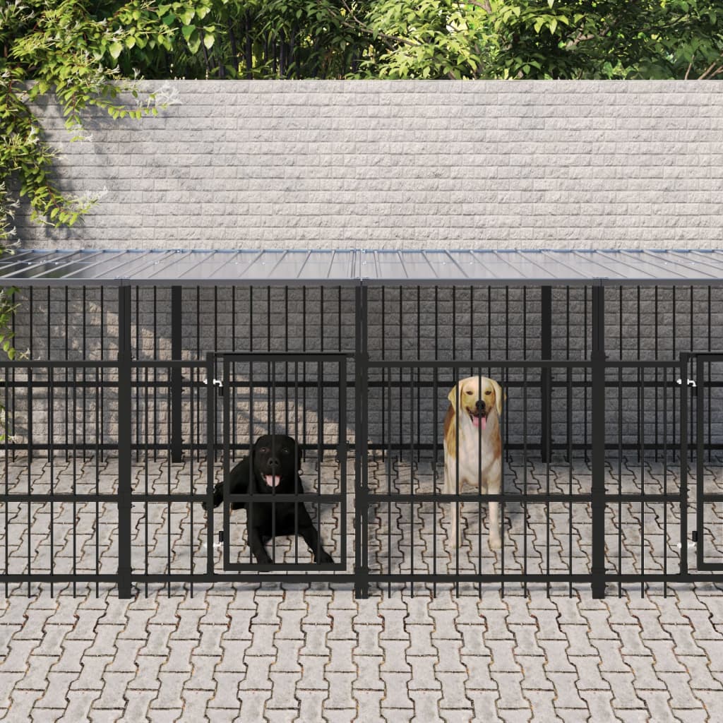 Berkfield Outdoor Dog Kennel with Roof Steel 7.51 m�__