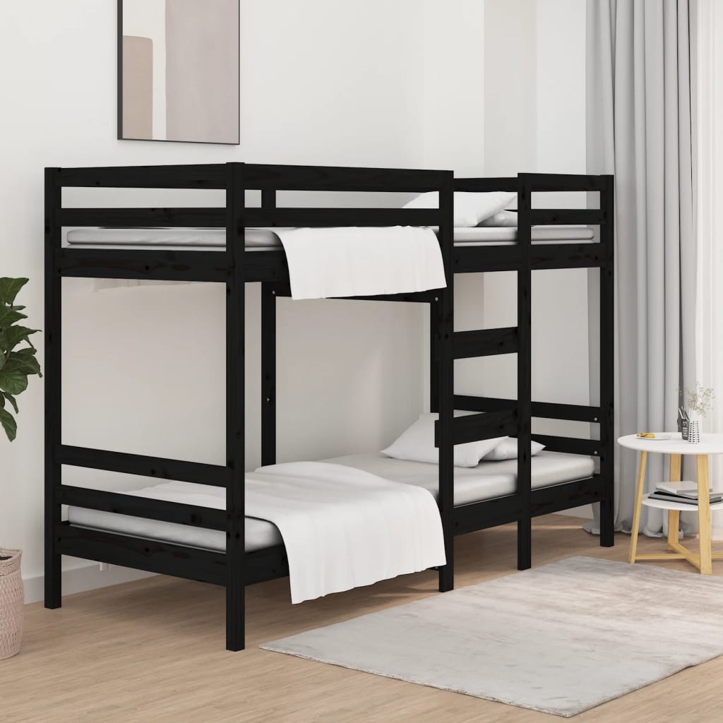 Berkfield Bunk Bed Black 75x190 cm 2FT6 Small Single Solid Wood Pine