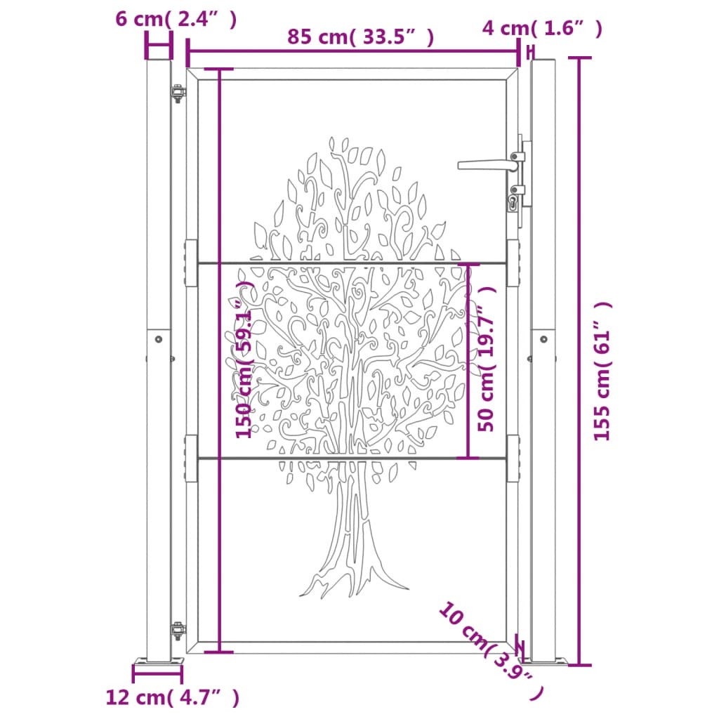 Berkfield Garden Gate Anthracite 105x155 cm Steel Tree Design