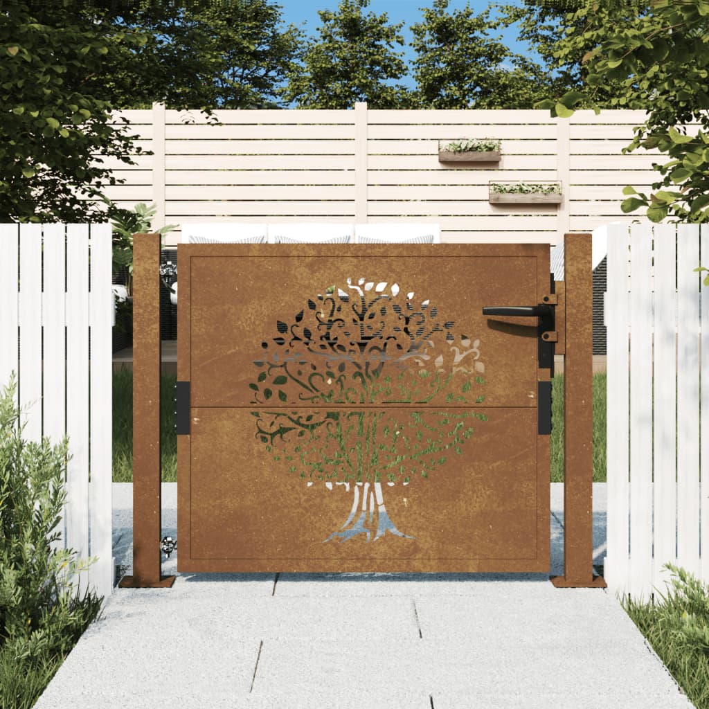 Berkfield Garden Gate 105x80 cm Corten Steel Tree Design