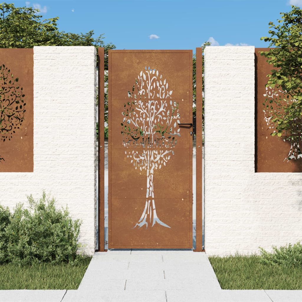 Berkfield Garden Gate 105x205 cm Corten Steel Tree Design