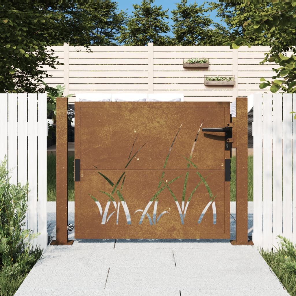 Berkfield Garden Gate 105x105 cm Corten Steel Grass Design