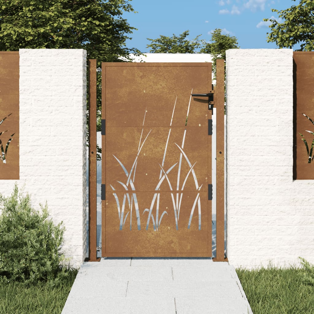 Berkfield Garden Gate 105x130 cm Corten Steel Grass Design