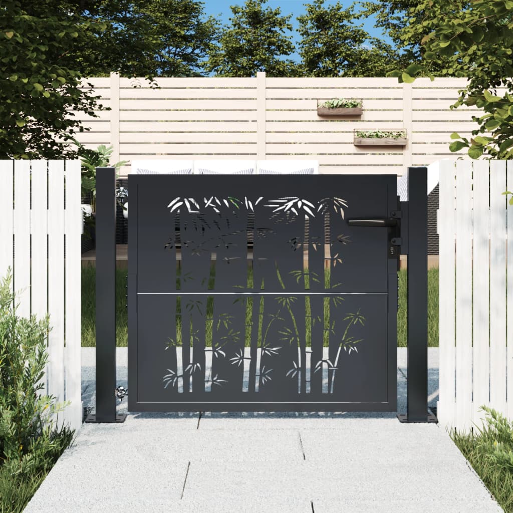 Berkfield Garden Gate Anthracite 105x80 cm Steel Bamboo Design