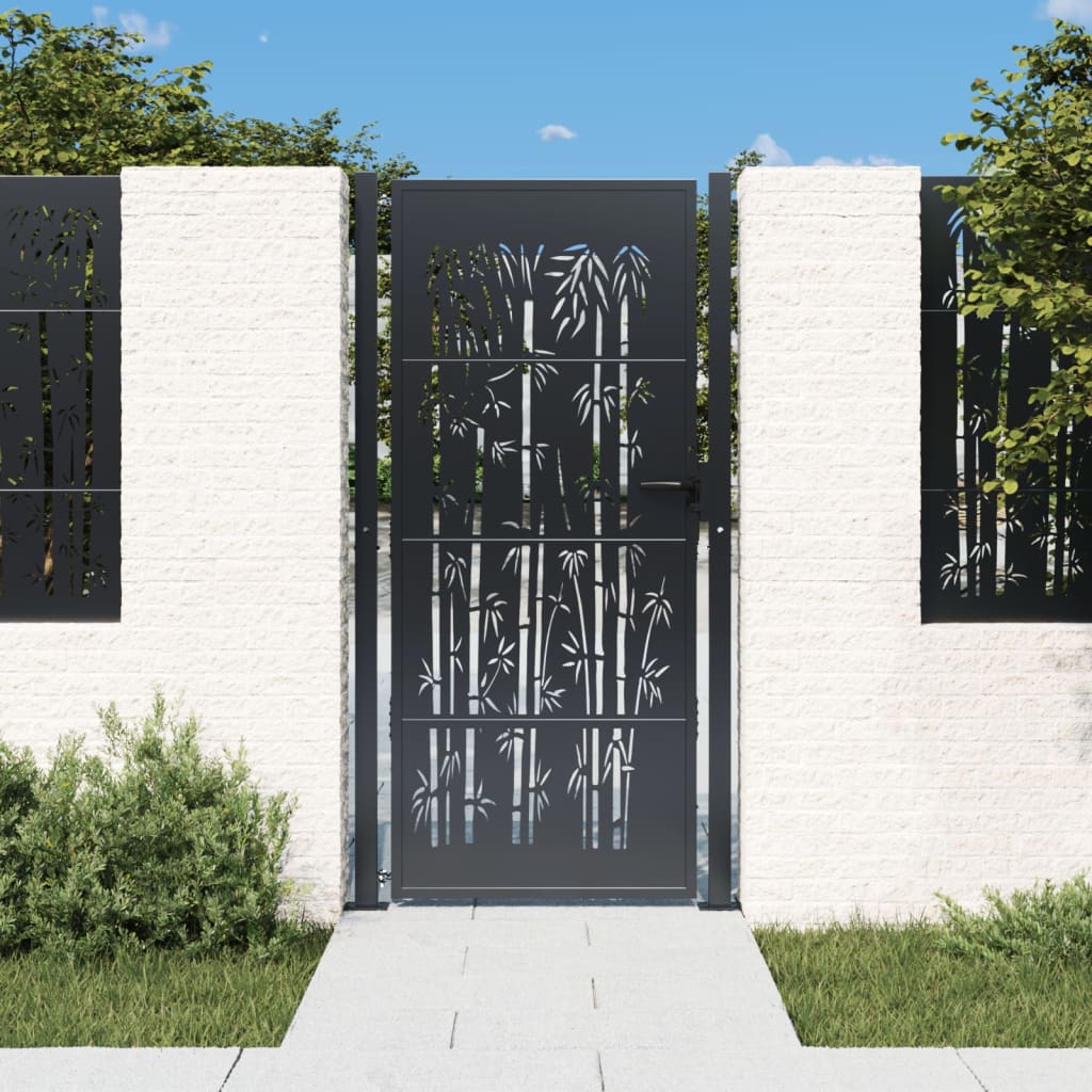 Berkfield Garden Gate Anthracite 105x180 cm Steel Bamboo Design