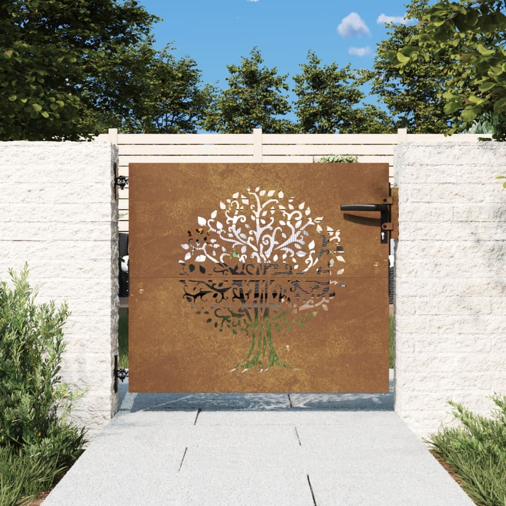 Berkfield Garden Gate 85x100 cm Corten Steel Tree Design