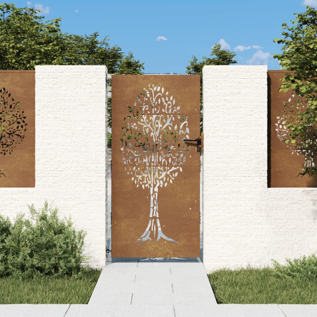 Berkfield Garden Gate 85x175 cm Corten Steel Tree Design