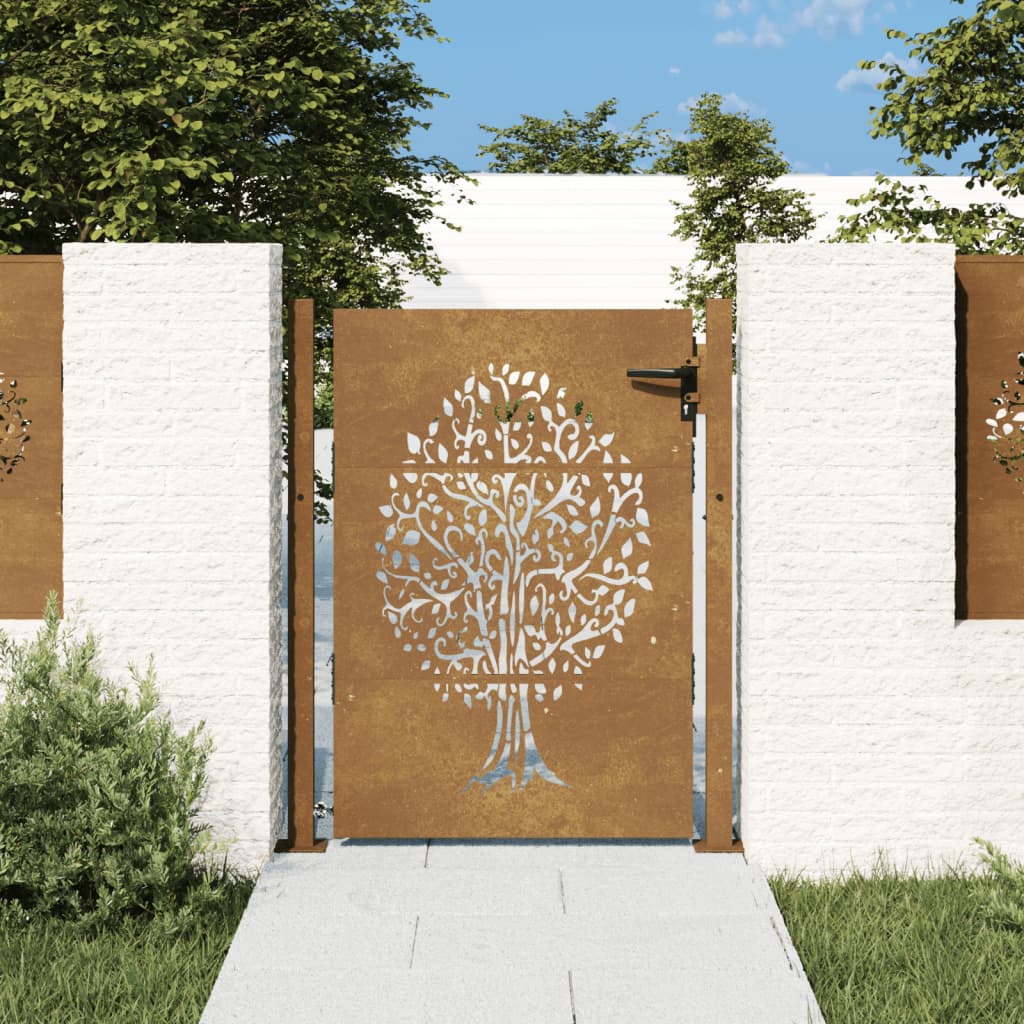 Berkfield Garden Gate 105x130 cm Corten Steel Tree Design