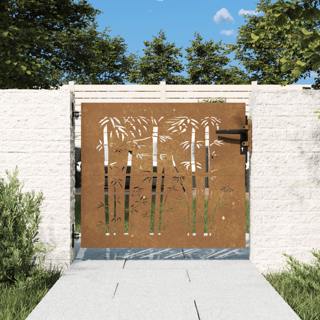 Berkfield Garden Gate 85x75 cm Corten Steel Bamboo Design