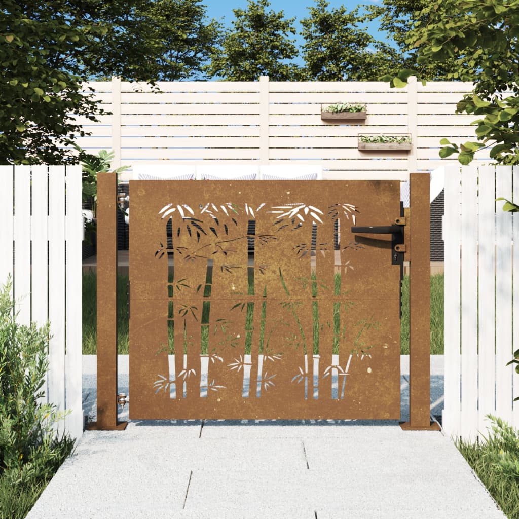 Berkfield Garden Gate 105x105 cm Corten Steel Bamboo Design