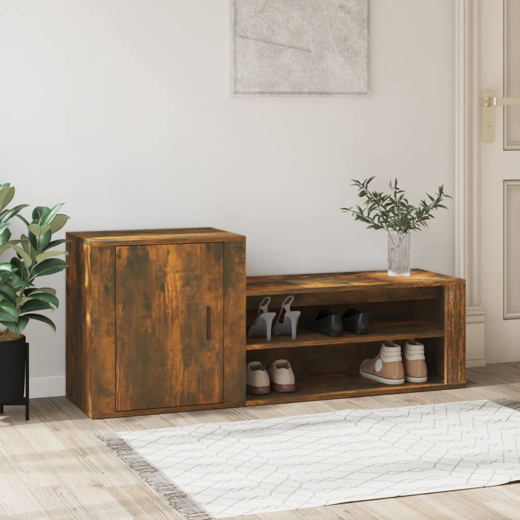 Berkfield Shoe Cabinet Smoked Oak 130x35x54 cm Engineered Wood