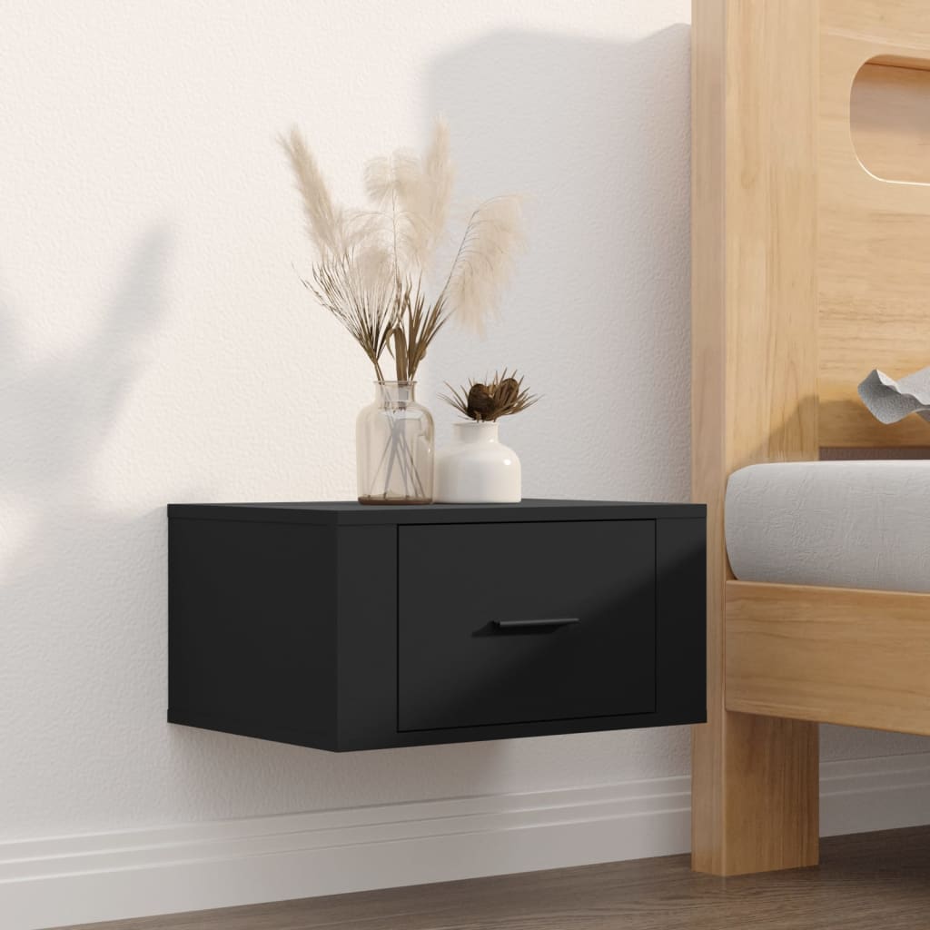 Berkfield Wall-mounted Bedside Cabinet Black 50x36x25 cm