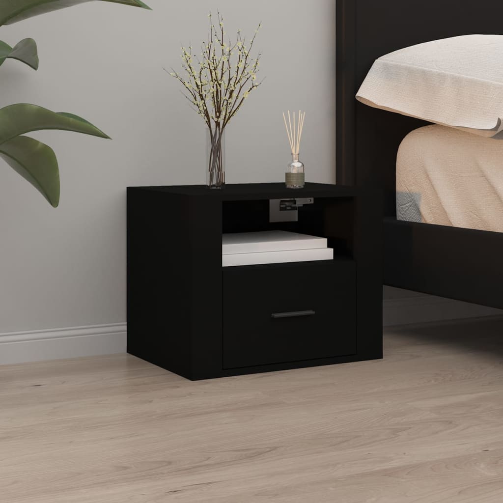 Berkfield Wall-mounted Bedside Cabinet Black 50x36x40 cm