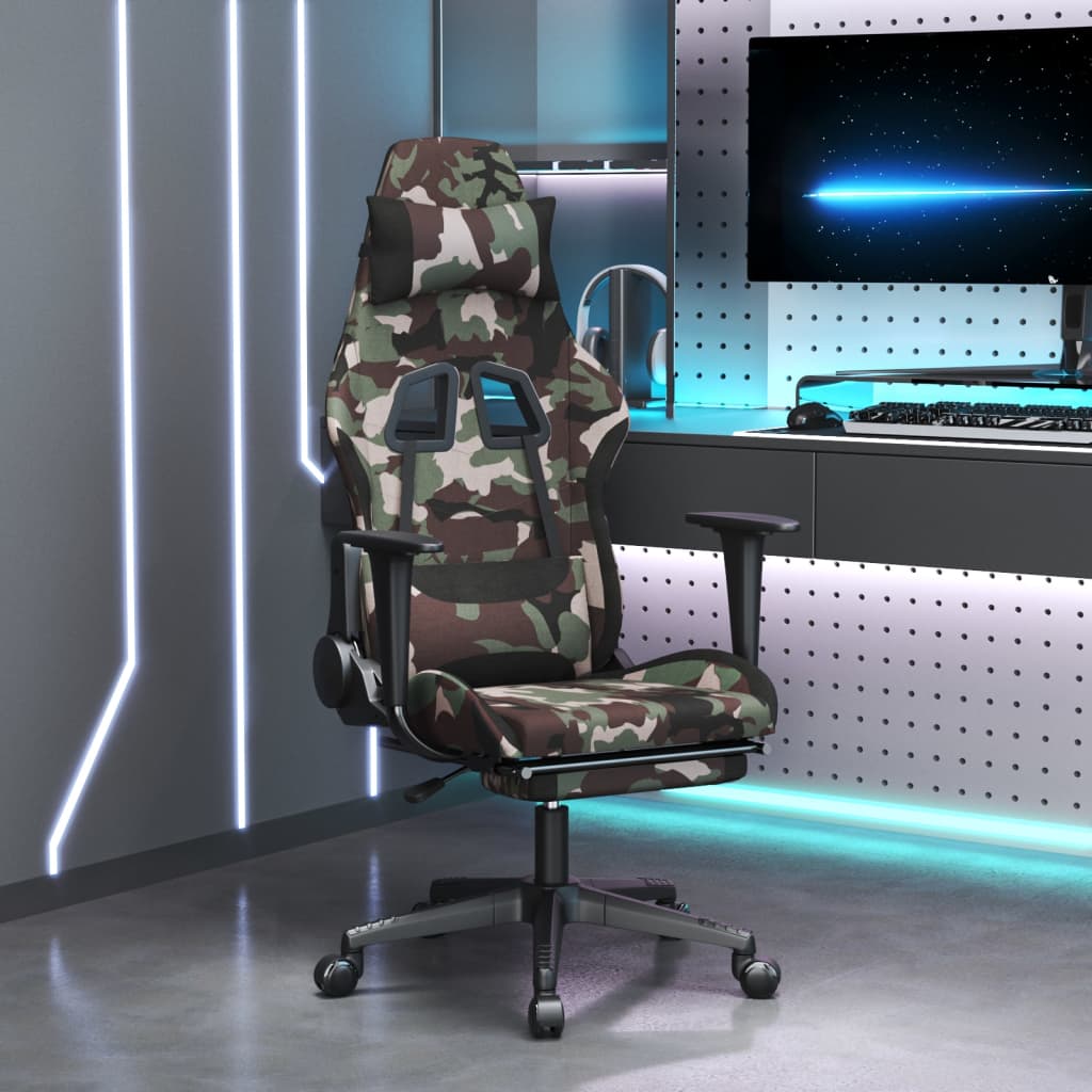 Berkfield Gaming Chair with Footrest Camouflage and Black Fabric