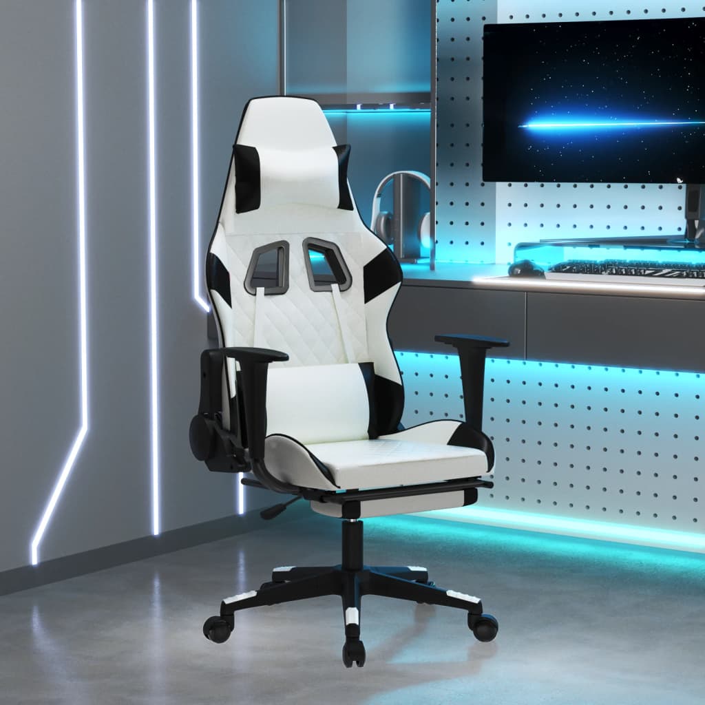 Berkfield Gaming Chair with Footrest White and Black Faux Leather