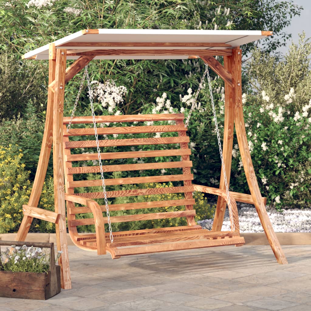 Berkfield Swing Bench with Canopy Solid Wood Spruce with Teak Finish