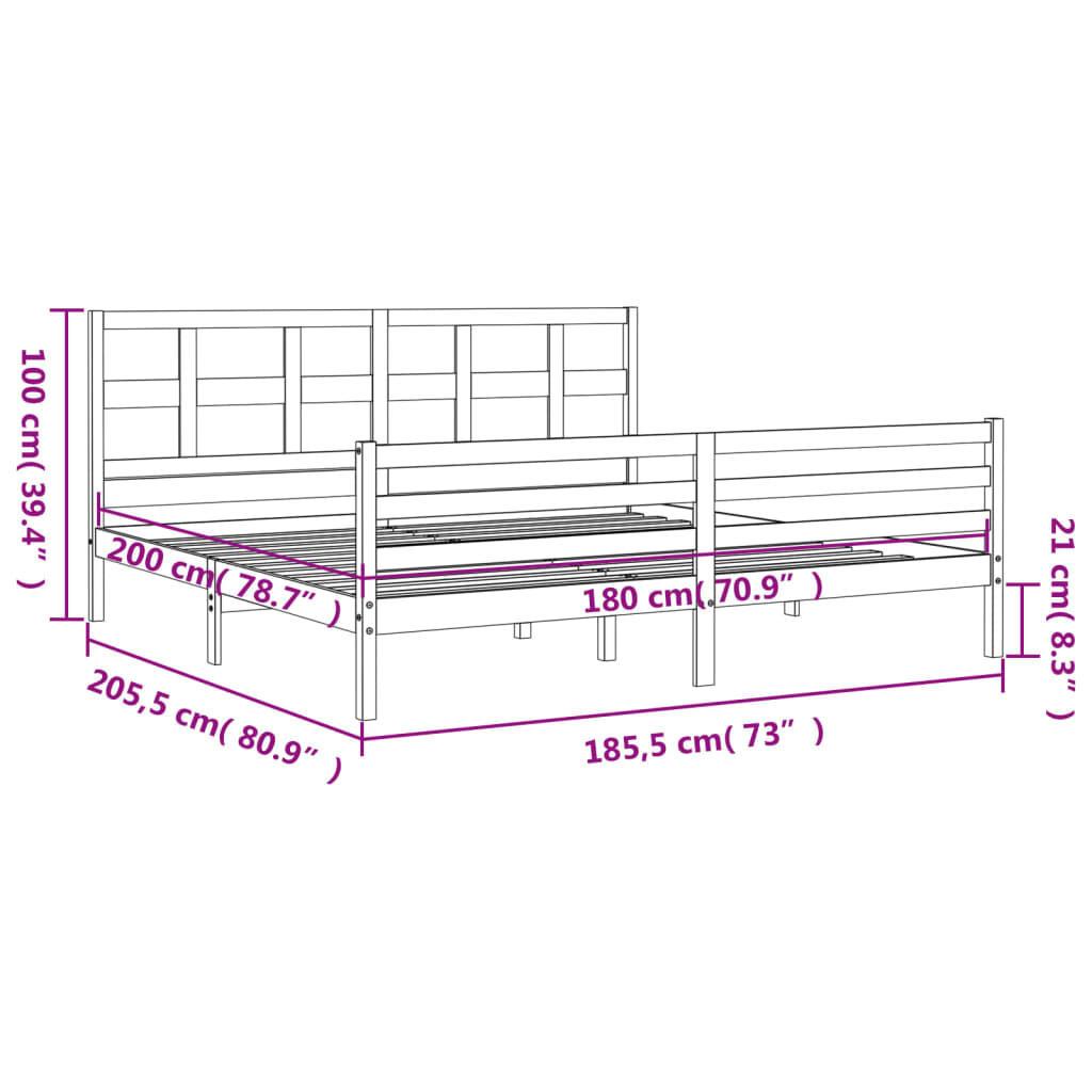 Berkfield Bed Frame with Headboard White Super King Size Solid Wood