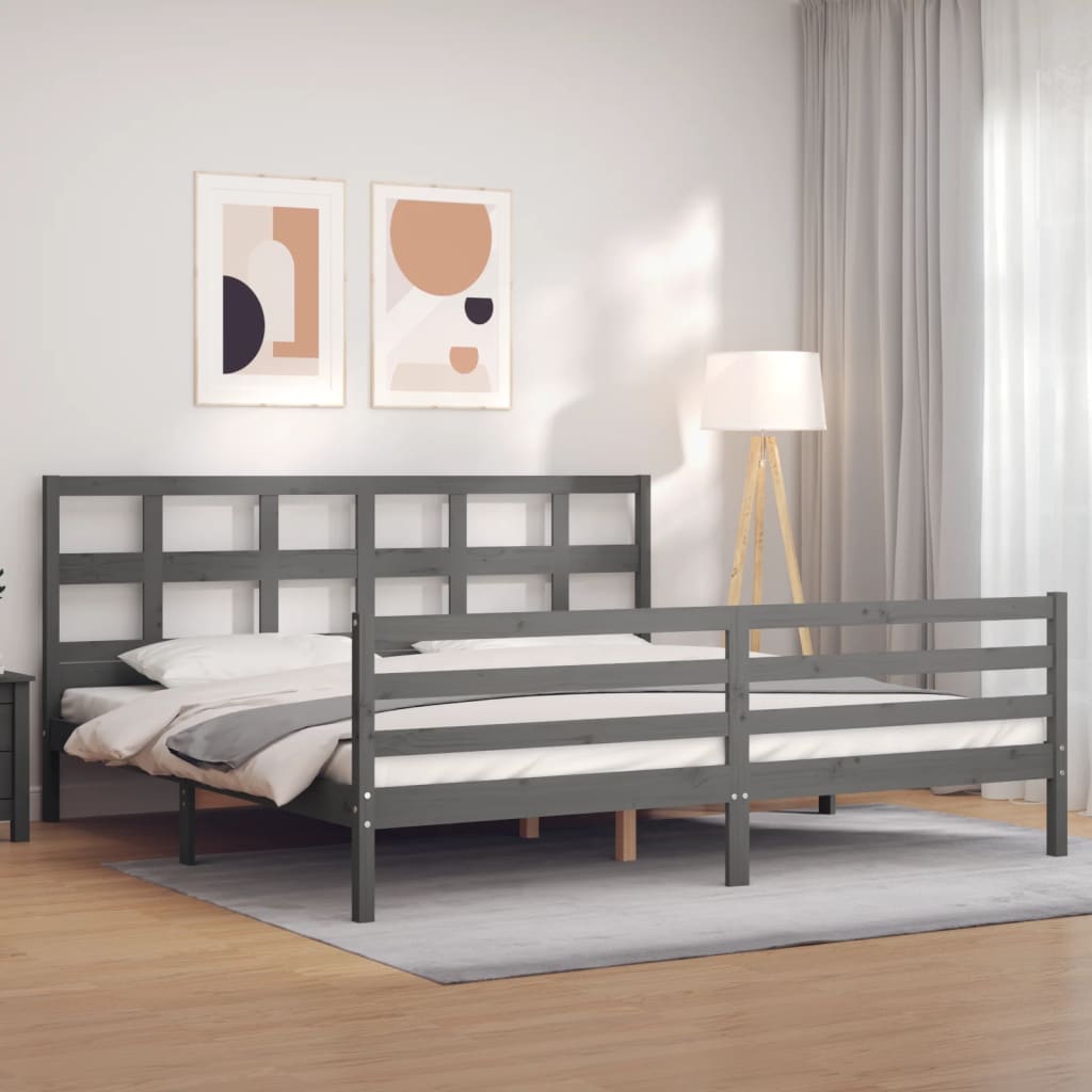 Berkfield Bed Frame with Headboard Grey Super King Size Solid Wood